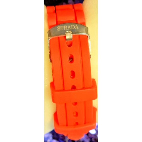 STRADA GENOA Women's Rhinestone Accent Watch RED Silicone Strap Chronograph - Picture 6 of 8